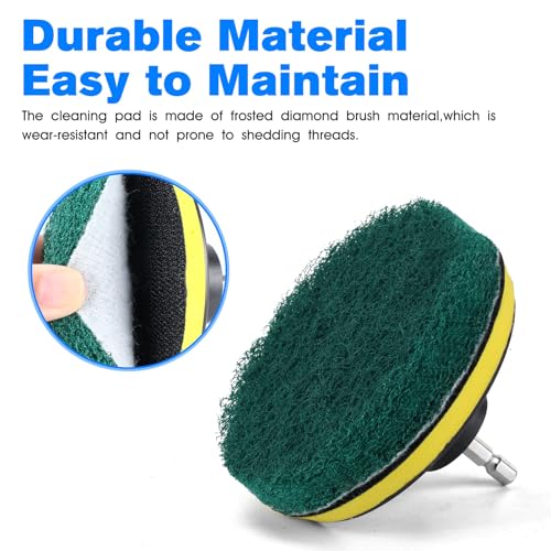 4" Drill Brush Scouring Pads Set, 4Red 4Green + Attachment & Shaft for Tile