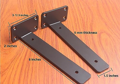 2 Pack - 8 inch Black Hidden L Shelf Bracket (1/5 Inch Thicked) Iron Floating Shelf Brackets Rustic Industrial Metal Brackets for Shelf Support - size: 8 Inch, style: Black 2 Pack