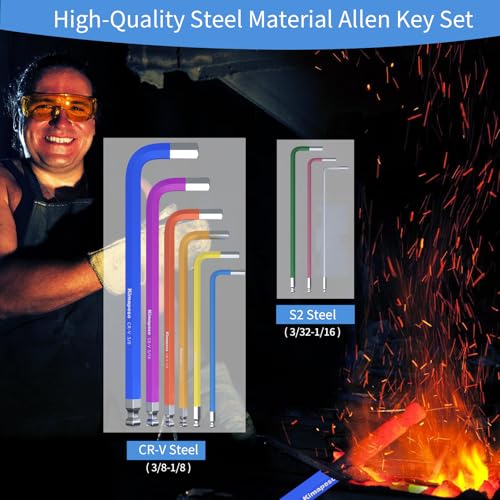 9PCS Imperial Allen Key Set SAE Allen Wrench Set SAE Hex Key Set Long Ball End Hex Wrench Set S2 Alloy Steel Keys 1/16-3/8Inch for Bike Vehicle Repairs and Household DIY - size: 9PCS Imperial
