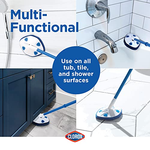 CLOROX Extendable Tub and Tile Scrubber (Pack of 2) with Extra Pad - Plastic Head, Blue, Tile Surface - size: 1 Count (Pack of 2)