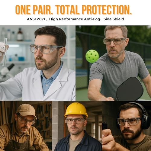 KOZIFACE E52 Anti-Fog Safety Glasses, ANSI Z87.1 Eye Protection with Side Shields, Clear Lens, Lightweight for Work, Lab DIY - color: Grey