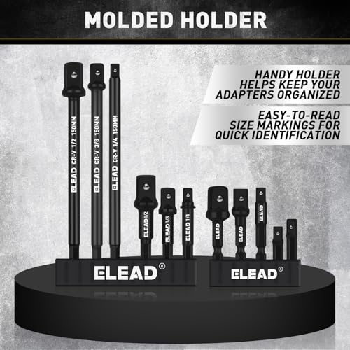11-Piece Impact Socket Adapter Set, 1/4-Inch Hex Shank, 1/4" 3/8" 1/2" Impact Socket Driver Set, Drill Sockets Extension Bit, Sockets Driver Adapter, Drill Extension with Holder - style: Impact Socket Adapter Set