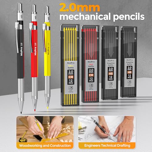 Nicpro 39 Pack Carpenter Pencil Set with Sharpener, Canvas Case - size: 39 Pack