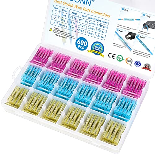 TICONN 600PCS Heat Shrink Butt Connectors, Crimp Wire Connectors Kit - size: Mix 600 PCS