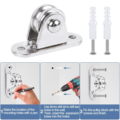 Small Pulley Block 1" Mini Duplex Pulley Roller Frictionless Silent Wheel Heavy Duty Fixed Pulley Loading 176 lb for Rope Cable Cord Guide & Wall Ceiling Mount DIY Project - 10 Pack - size: 10 Pack