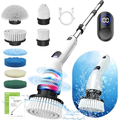 TUYU Electric Spin Scrubber,8 Replaceable Brush Heads for Home - color: Grey White