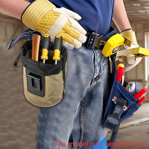 Waxed Canvas Nail/Screw Pouch, Tool Pouch with Belt Clip, 5 x 5 x 8 Inch Rounded Bolt Bag with Stand up Base Metal Clip on Organizer, Nail Pouch Suitable for Carpenters, Electrician, Carpenter - color: Green