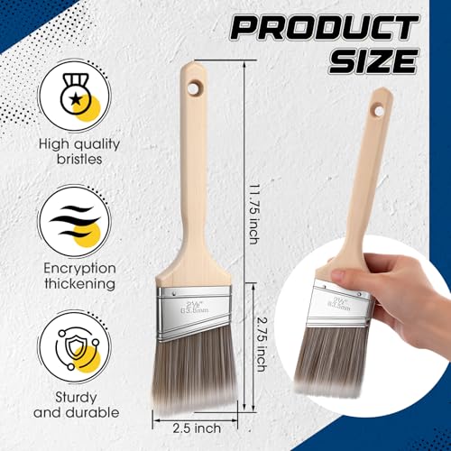 12 Pack Angle Sash Paint Brushes Treated Easy to Grip Wood Handle Synthetic Bristles Smooth Finishes Paint Brushes for Stain Wall Trim Painting Furniture (2.5 Inch) - size: 2.5 Inch