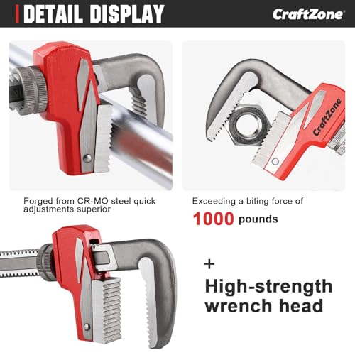 9 Inch Aluminum Pipe Wrench, Heavy-Duty Adjustable Plumbing Wrench, 50mm Max Jaw Capacity, Cr-V Steel Jaw, Lightweight Straight Pipe Wrench for Pipe Fittings - size: 9in