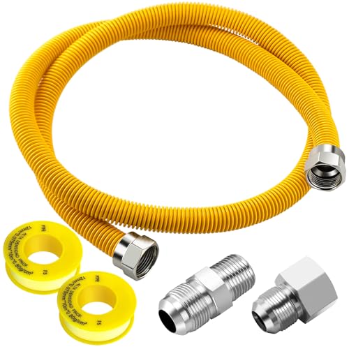 Puxyblue [2026 NEW] 48" Flexible Gas Line Kit for Dryer Stove Range Water Heater - 1/2" OD(3/8" ID) Flexible Stainless Steel Gas Dryer Kit Come with 1/2" MIP x 1/2" FIP Additional Raw Belt - size: 48 inches