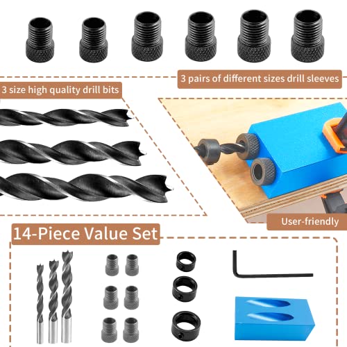 Bonsicoky 14 Pcs Pocket Hole Jig Kit, 15 Degree Woodworking Inclined - size: 14 Pcs Set
