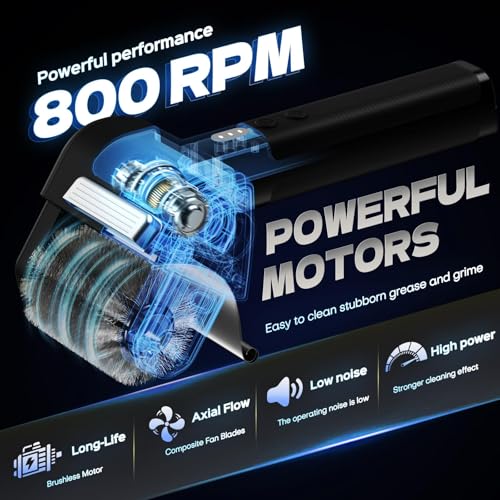 Electric Grill Brush, Grill Cleaner with LED Light, with 800 RPM Motor, Heavy Duty Grill Cleaning Tool, Personalized Grill Gift s for Dad - color: Gray Black