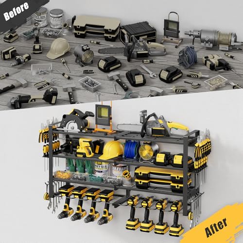4-Tier Power Tool Organizer Wall Mount, 450LBS Capacity, 8 Drill Holders - size: 32.8" Width 4-Tier