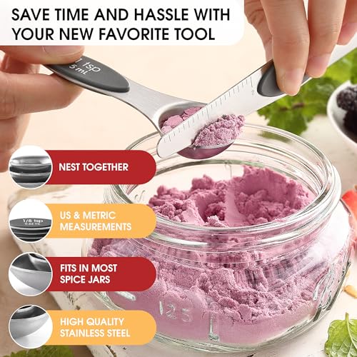 Spring Chef Stainless Steel Magnetic Measuring Spoons Set of 8, Gray - color: Gray, size: 1-Pack