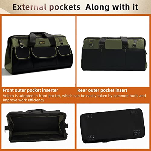 FASTECH 20-inch Wide Mouth Tool Bag with Water Proof Molded Base, Wide Mouth Tool Tote Bag, Waterproof Tool Organizer Bag for Men with Adjustable Shoulder Strap(No Bottom Shell) - size: 20 inch-Black-No Bottom Shell