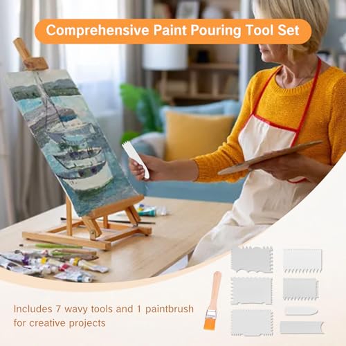 BRBASAP 7 in 1 Texture Art Tools and 1 Paint Brush Scraper Acrylic Pouring Swipe Tools for Acrylic Painting Textured Artwork Supplies Squeegee Comb Drywall Artist Accessories for Painting Projects