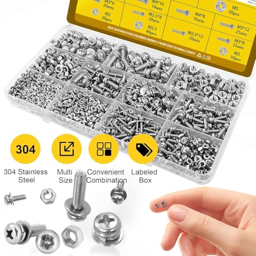 640PCS M2M2.5M3M4M5 Phillips Pan Head Machine Screws Assortment Kit - size: SS M2M2.5M3M4M5 640pcs