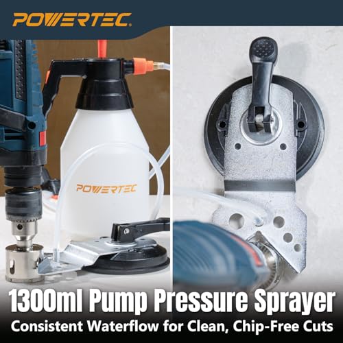 POWERTEC Wet Diamond Hole Saw Kit – 7-Piece Set with Suction Mount Drill Guide, Water Tank & Hose for Wet Drilling in Tile, Porcelain, Granite, Marble, Glass & Ceramics (14908) - size: Wet Diamond Hole Saw Kit, style: 7 Piece Hole Saw Kit