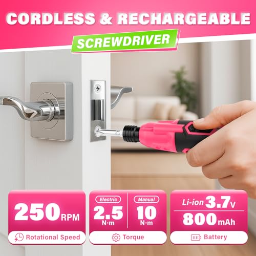 DIYSELF Electric Screwdriver, Cordless Power Screwdriver Set, 28-Piece,Pink - color: Pink