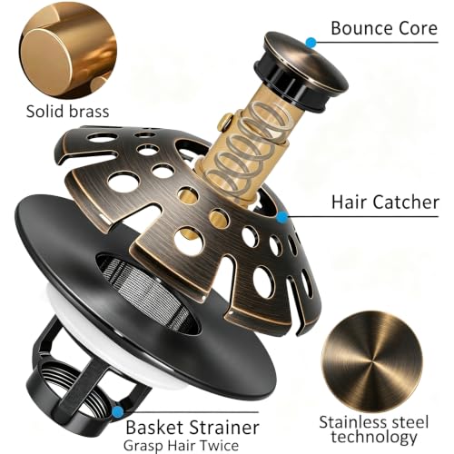 AzWzz Bathroom Sink Drain Strainer, 3 in 1 Pop Up Bathroom Sink Stopper - color: Oil Rubbed Bronze