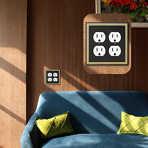 Pearled Frame Decorative Wall Plate Switch Plate Outlet Cover (Double Duplex, Black & Dark Golden) - style: Double Duplex