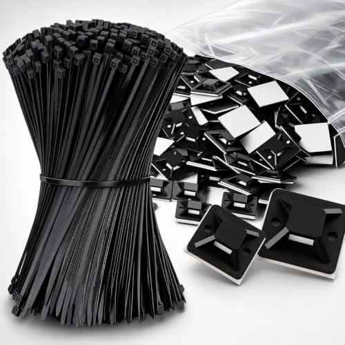 1 in Adhesive Zip Tie Mounts with 8 in Zip Ties, black 500 Sets - color: Black-500set