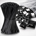 1 in Adhesive Zip Tie Mounts with 8 in Zip Ties, black 500 Sets - color: Black-500set