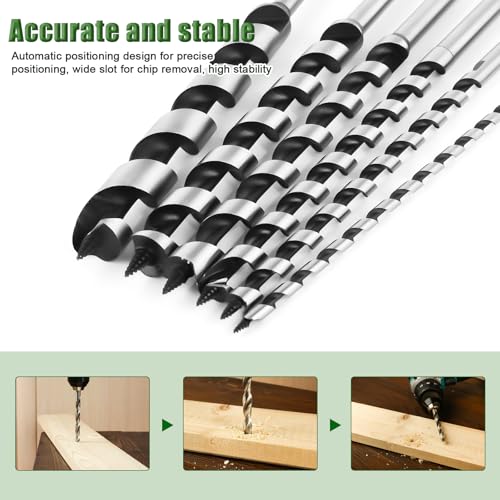 Hex Shank Long Wood Auger Bit 6Pcs, Multi Size Carbon Steel Drill Kit