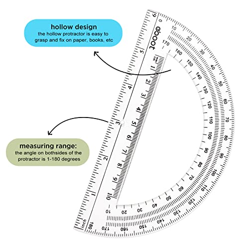 Zonon 2 Pcs 12 Inch Clear Ruler and 6 Inch Plastic Protractor Set, Clear - color: Clear