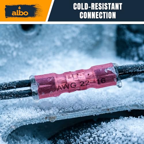 ALBO Heat Shrink Crimp Connectors (Butt 500Pcs Red 22-16 AWG) - color: Butt 500Pcs Red 22-16 AWG