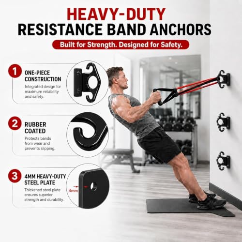 Resistance Bands Wall Mount Anchors, 3 Pack Steel Hook for Home Gym - color: Black