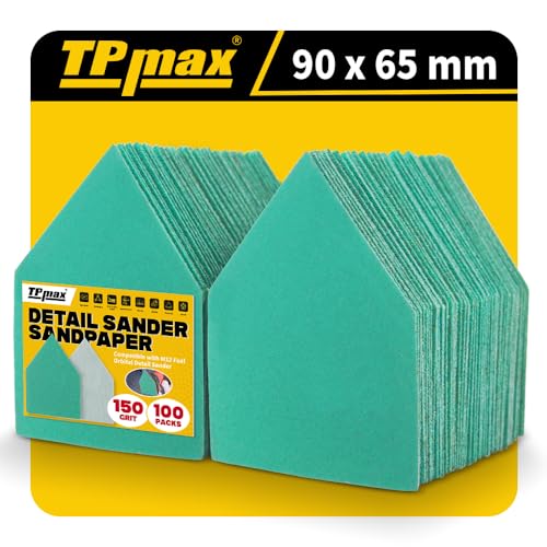TPmax 100 Pack 90x65mm Detail Sander Sandpaper 150 Grit Compatible with Milwaukee M12 Heavy Duty Hook & Loop Anti Clogging Polyester Film Sheets - size: 150 Grit