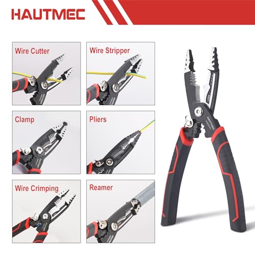 HAUTMEC 7-in-1 Wire Stripper Cutters Tool, 8" Wire Strippers, Electrical, Wire Cable Stripper and Crimping Tool, Multifunctional Pliers - color: 8" Wire Stripper