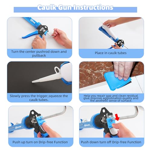 Professional Caulk Guns, Heavy Duty Caulking Gun,Thrust Ratio 14:1,No-drip Rotating Barrel,10OZ Silicone Sealant gun, Come with Putty Knife,Caulk Finishing,Smoothing&Grout Removal Tool Kit - style: Professional