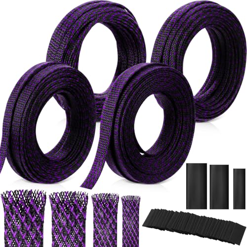 Tatuo 151 ft Braided Cable Sleeve Expandable Wire Sheathing(Purple) - color: Purple, size: 151 ft