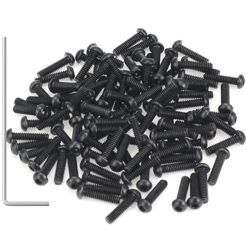 105 Pieces M2 x 8mm Button Head Socket Cap Screws, Thread Pitch 0.4mm, Sutemribor M2 Black Screws, 10.9 Grade Alloy Steel, Black Oxide Finish, Fully Threaded - size: M2 x 8mm, style: Button Head