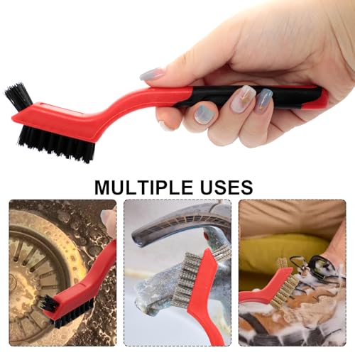 6 Pcs Wire Brush Set with Stainless Steel, Brass & Nylon Bristles
