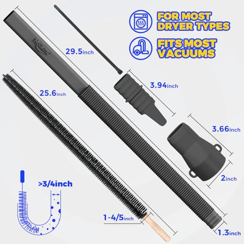 Holikme Dryer Vent Cleaner Kit, Vacuum Hose Attachment, 2-Piece, Black | Adjustable Cable Tie for Easy Attachment, Flexible Lint Brush Removes Lint from Dryer Lint Screens and Tight Spaces - color: Black