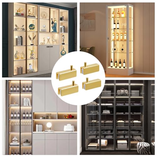 Glass Door Pivot Hinge Glass Door Magnetic Catch with Clamp Set - color: Gold