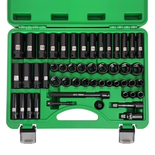 3/8" Impact Socket Set, 50PCS SAE 5/16-3/4" & Met 8-22mm
