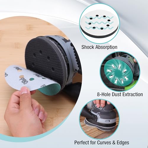 WORKPRO 5 Inch Orbital Sander Pads 4 Foam 8 Discs 80-320 Grit | 12-piece kit: 4 foam pads + 8 discs, 8-hole hook-loop. Grits 80/120/240/320. For sanding, contours, finishing. - style: 4 Pads + 8 Sandpapers