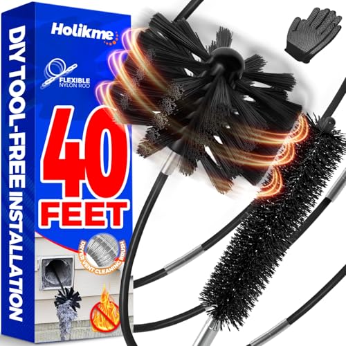 Holikme Dryer Vent Cleaner Kit - 40Ft Flexible Lint Brush for Deep Cleaning - color: Black