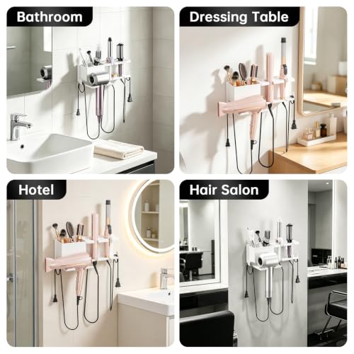 YSD Hair Dryer Holder Wall Mounted Metal 4 in 1 Hair Tools Organizer - color: White, size: Standard