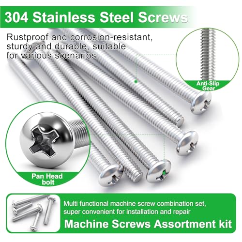 Twidec/102PCS Machine Screw Kit,#6-32#8-32 Phillips Pan Head Extra Long - size: #6-32 #8-32 Assorted Sizes, style: SS Pan Head