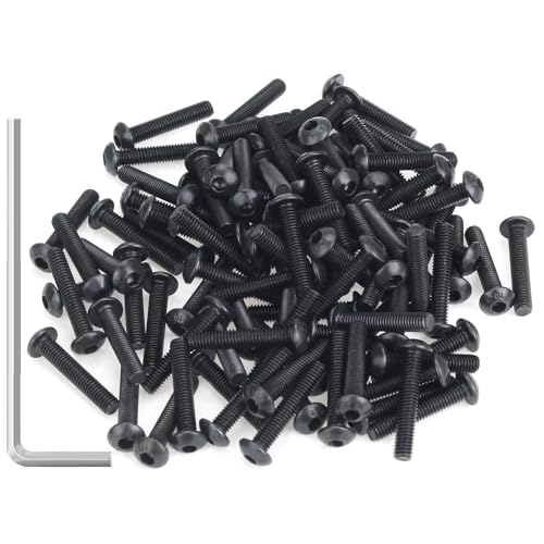 105 Pieces M3 x 16mm Button Head Socket Cap Screws, Thread Pitch 0.5mm, Sutemribor M3 Black Screws, 10.9 Grade Alloy Steel, Black Oxide Finish, Fully Threaded - size: M3 x 16mm, style: Button Head