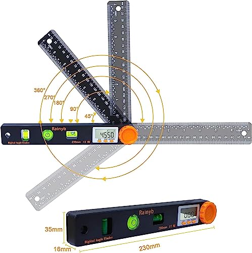 Rainyb Digital Angle Finder Tool 7inch 0-360 degree LCD Digital Protractor with Horizontal Vertical Bubble Levels and Ruler Meter Accurate Tools for Carpenters,Woodworkers,Fabricators（7-Inch X 2Pcs） - style: 7inch Angle Finder X 2