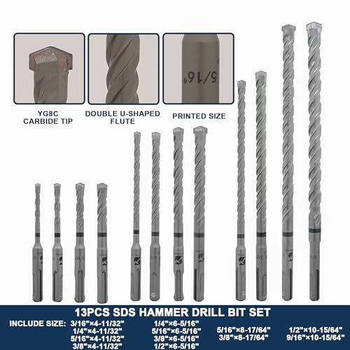 Rotary Hammer Drill Bits and Chisels Set, SDS Plus, 17PCS - size: Assorted Sizes, style: Kit (17 Pieces)