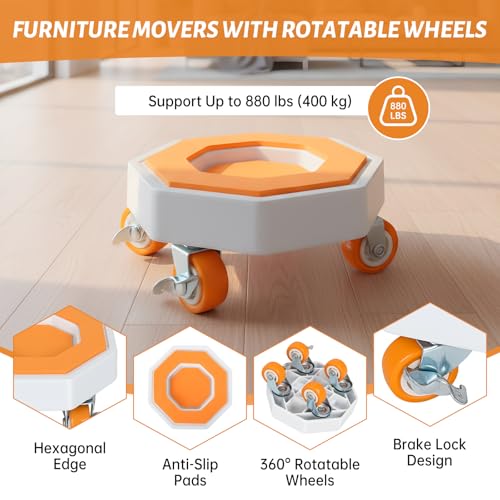 Furniture Dolly, Furniture Movers Sliders with 360° Rotatable Rubber Universal Wheels, Furniture Lifter Mover Tool Set for Moving Sofa, Refrigerator, Bed, Cabinet (Max Load 880 lbs)
