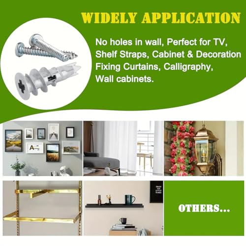 250pcs #8 Metal Self-Drilling Drywall Anchors, (125 Anchors+125 Screws) Hollow Zinc Wall Anchors and Screws Kit, 125pcs Heavy Duty Anchors 125pcs #8 x 1-1/4" Screws