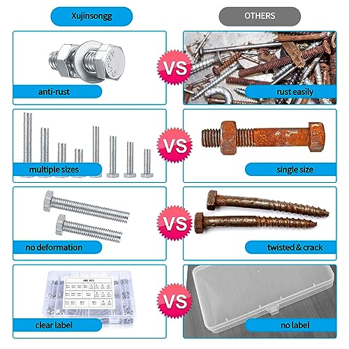 Hex Bolts and Nuts and Washers Assortment Kit, 496 Pcs Metric Hex Head Nuts and Bolts Kit, Stainless Steel Machine Screws Bolts Nuts Flat & Spring Lock Washers Set - M4 M5 M6